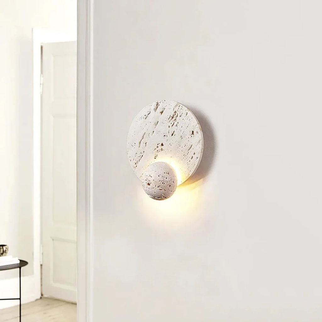 Round Travertine Disc Wall Lamp