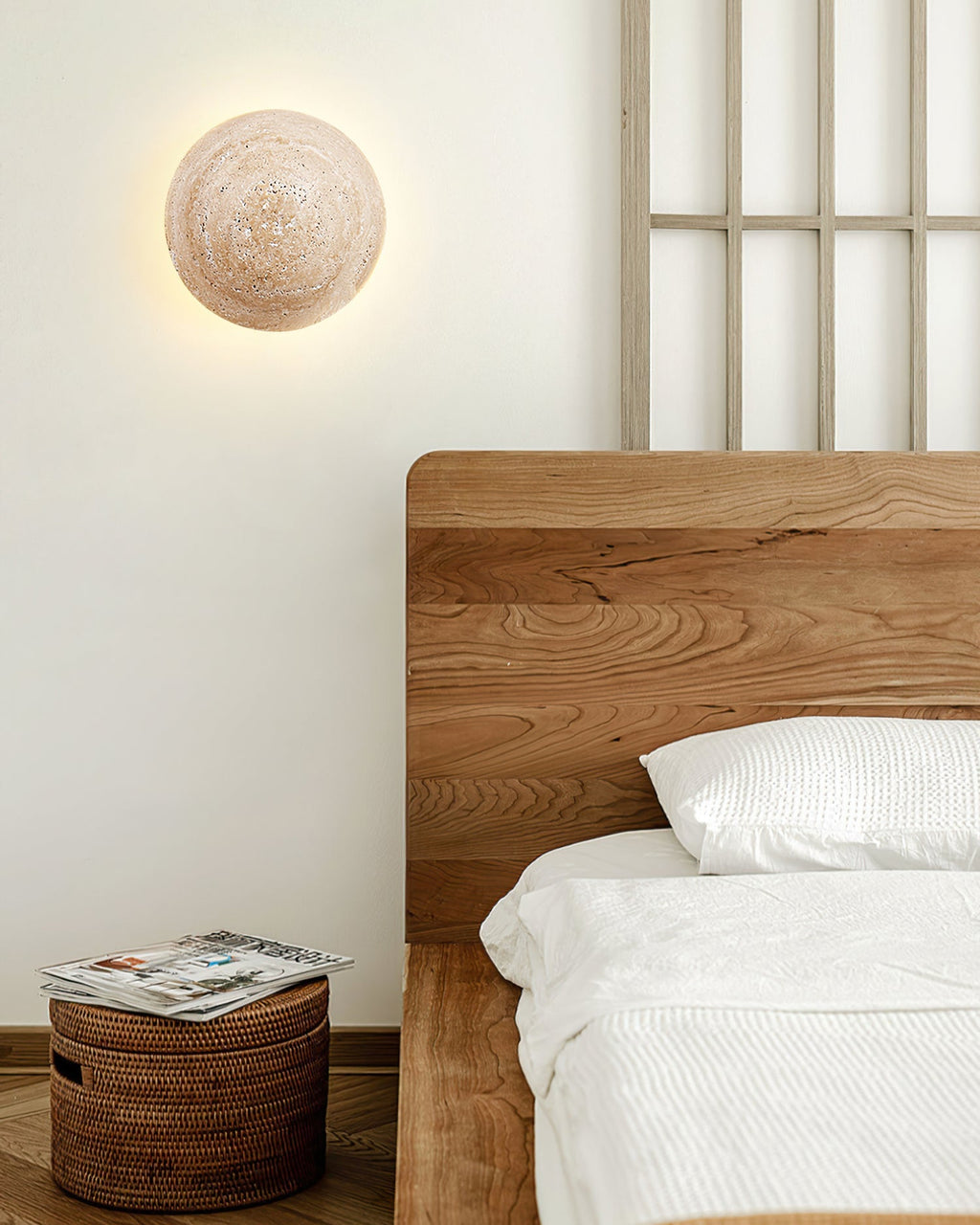 Round Travertine Wall Sconce