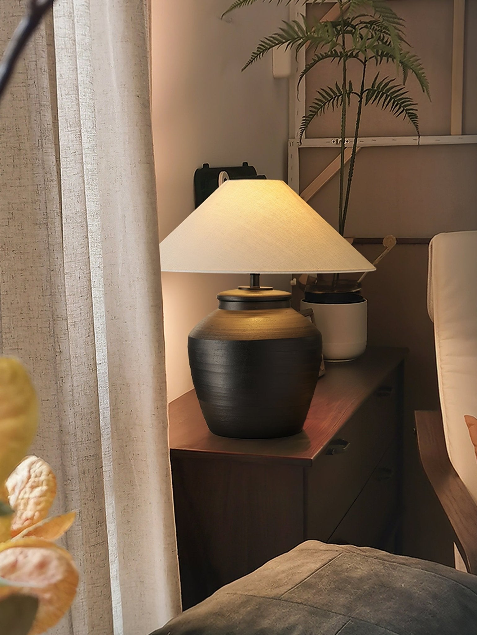 Rustic Black Ceramic Table Lamp