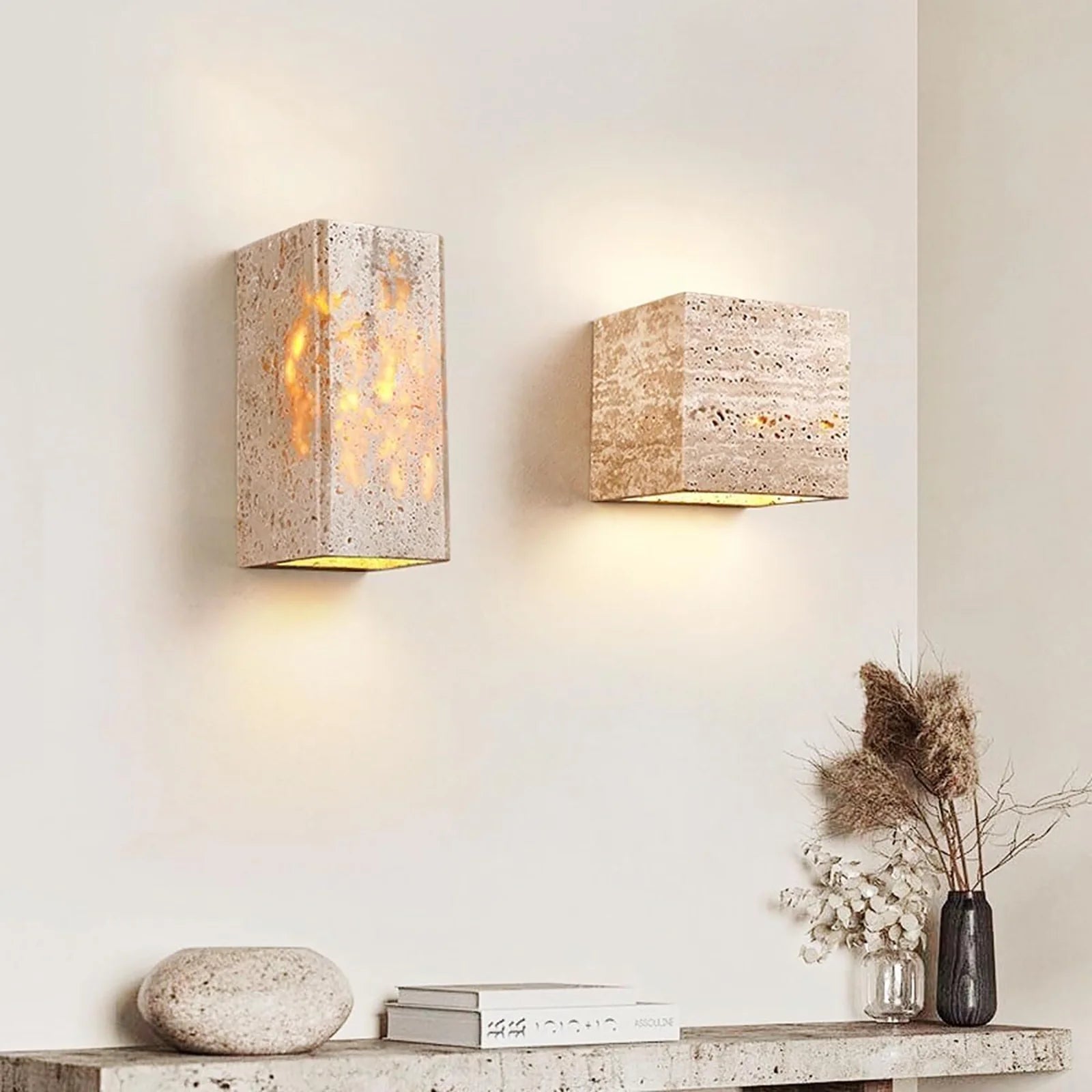 Square Rectangular Travertine Wall Lamp