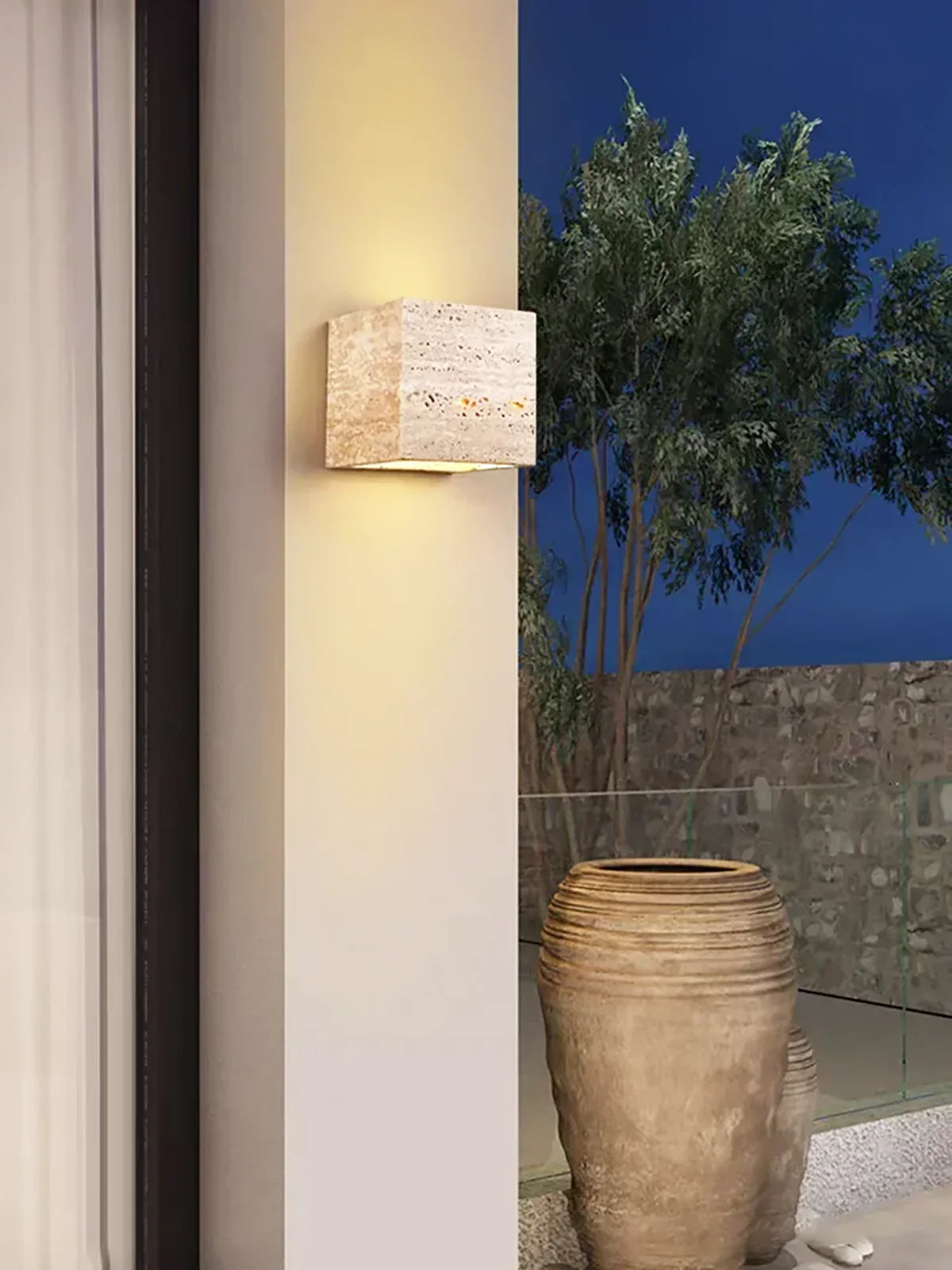 Square Rectangular Travertine Wall Lamp