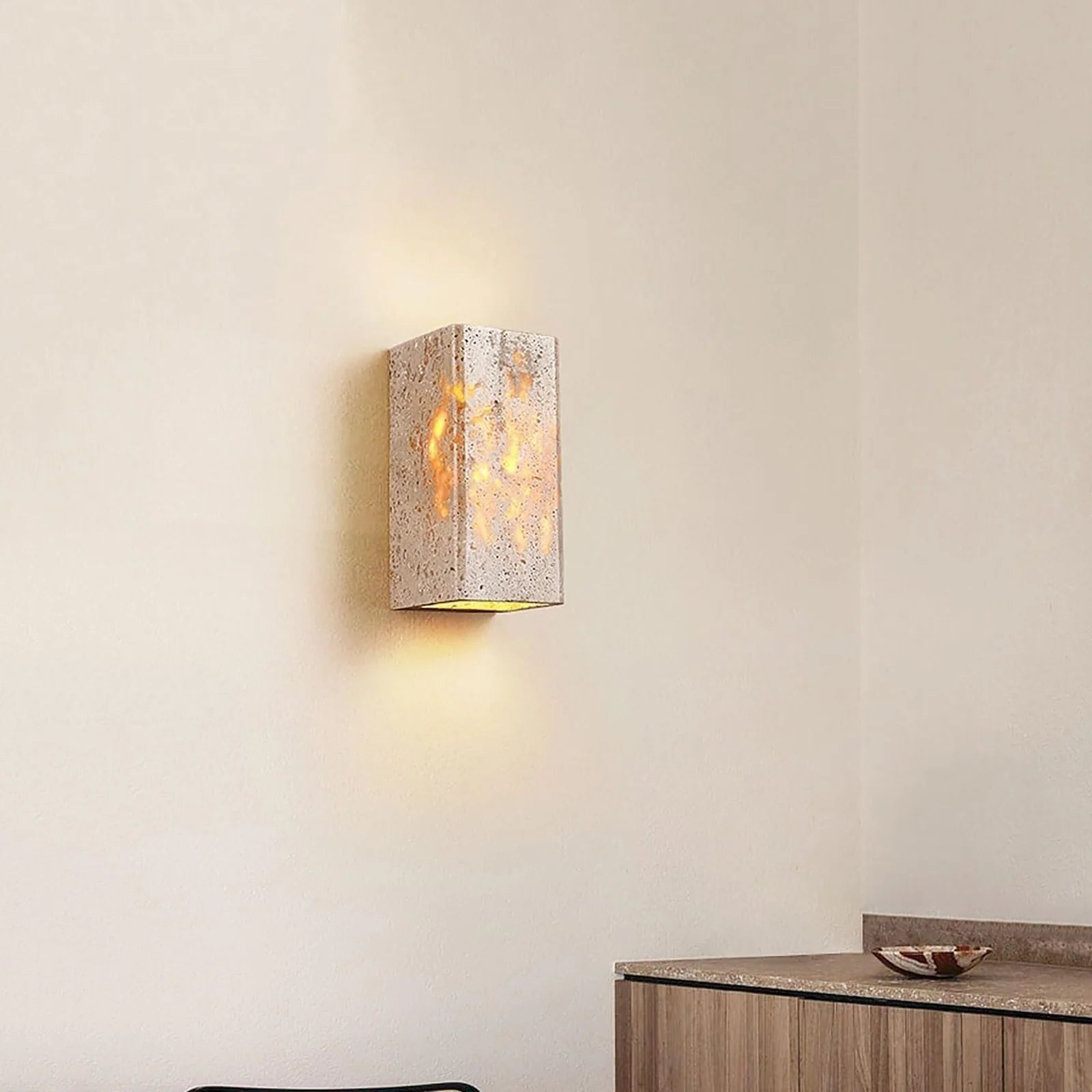 Square Rectangular Travertine Wall Lamp