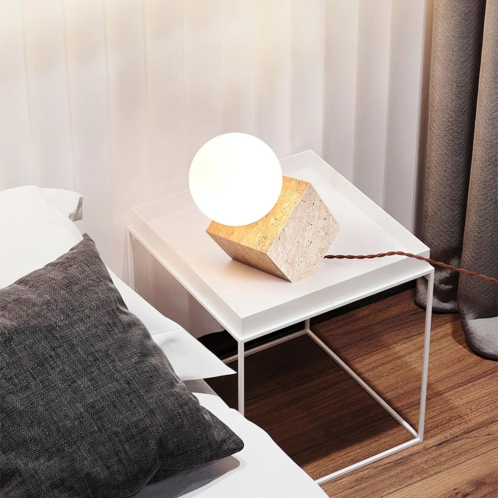 Travertine Cube Stone Table Lamp