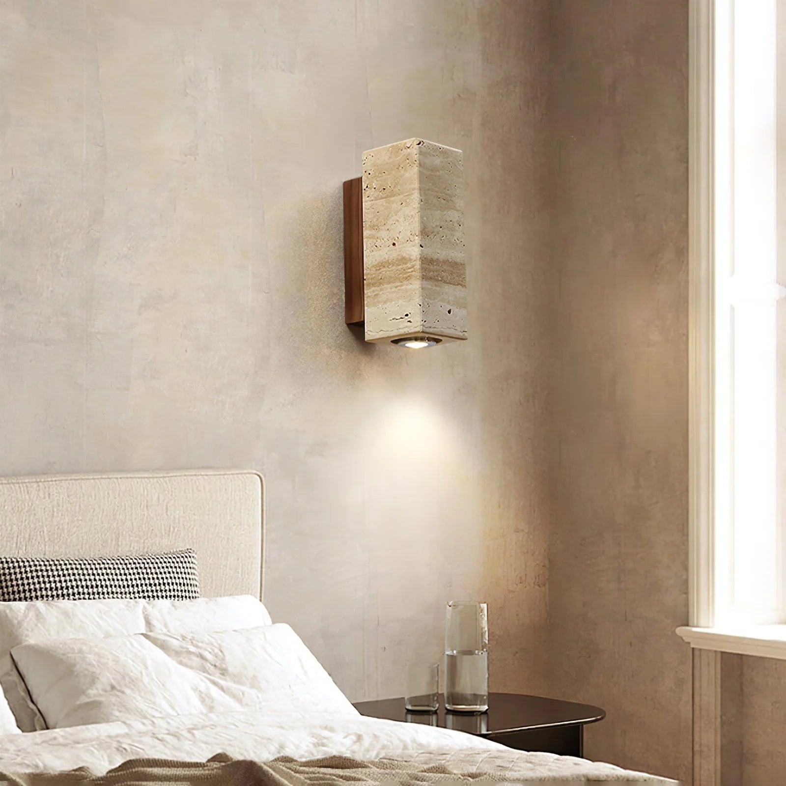 Travertine Square Round Column Wall Lamp