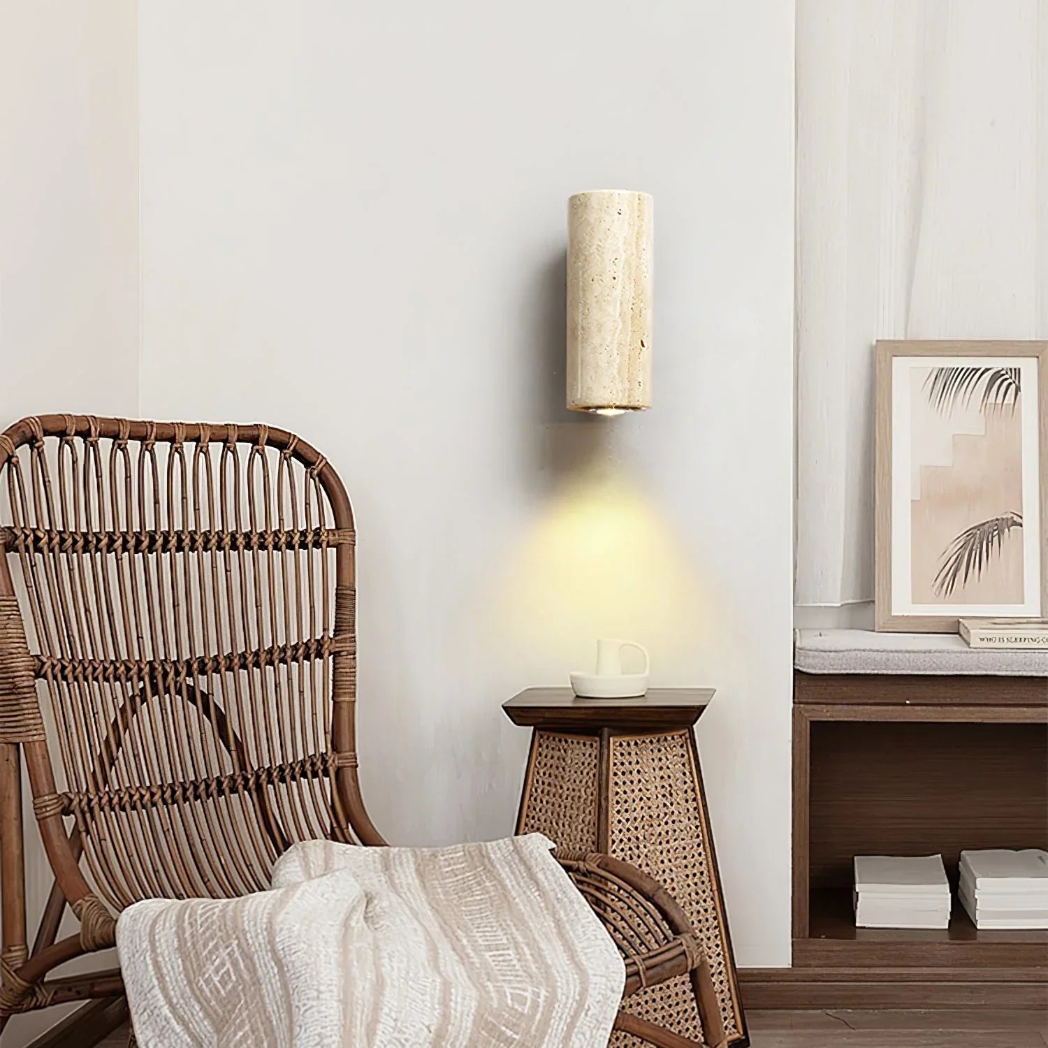 Travertine Square Round Column Wall Lamp