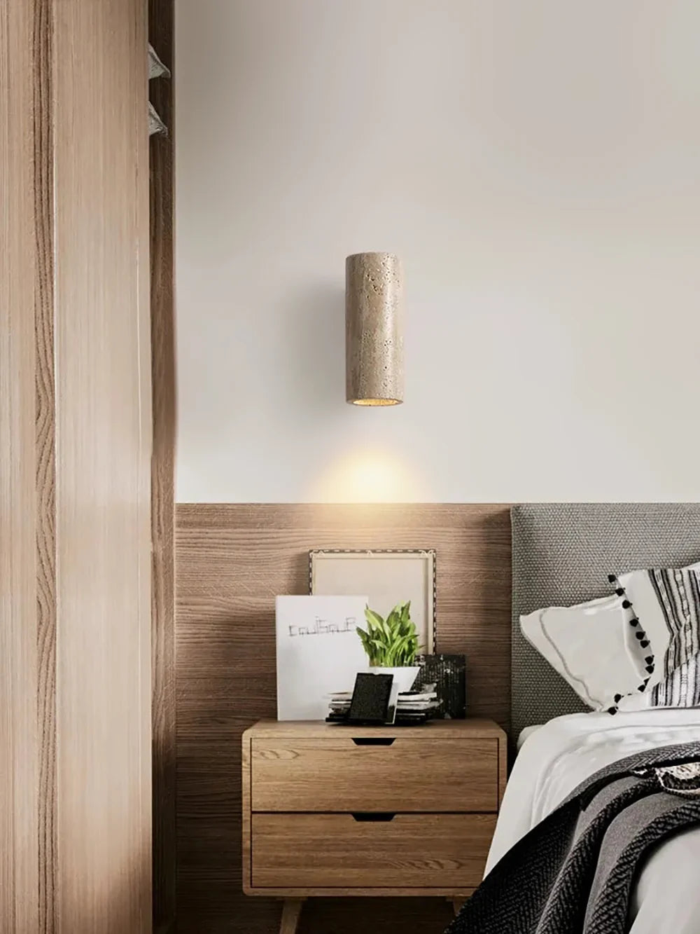 Travertine Square Round Column Wall Lamp