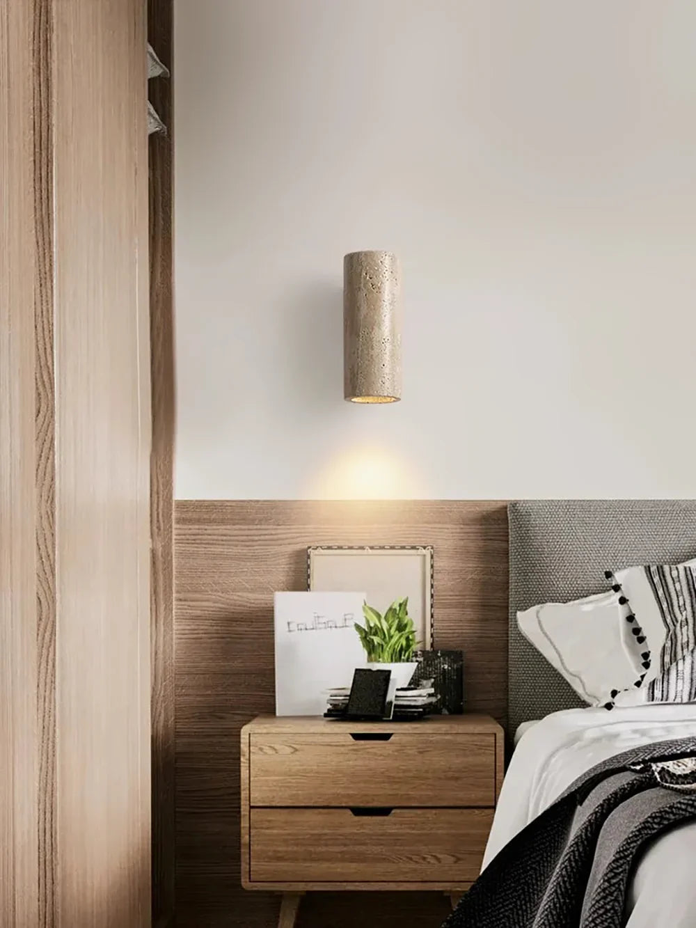 Travertine Square Round Column Wall Lamp