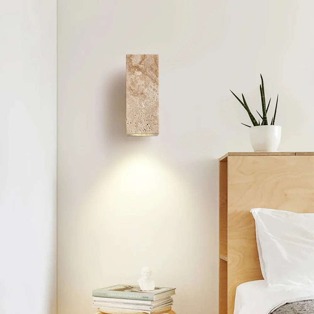 Travertine Square Round Column Wall Lamp