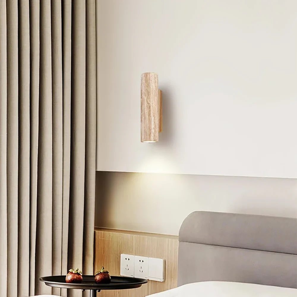 Travertine Square Round Column Wall Lamp