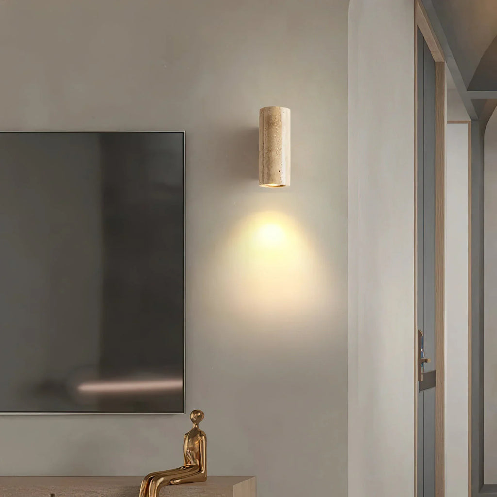 Travertine Square Round Column Wall Lamp