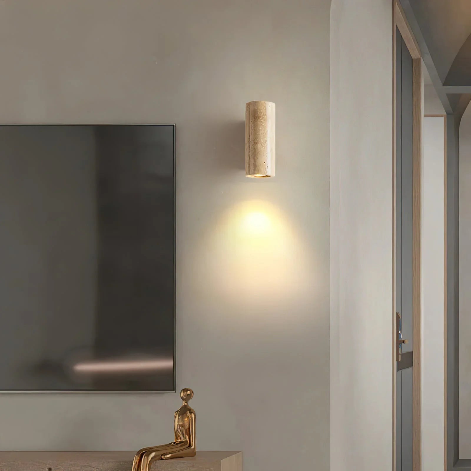 Travertine Square Round Column Wall Lamp