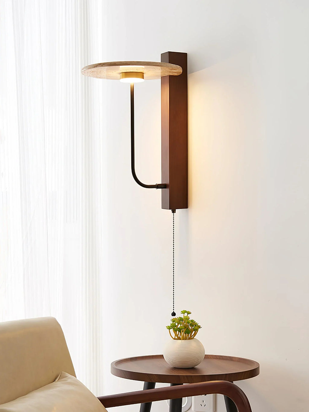 Umbrella Aura Arm Travertine Wall Lamp