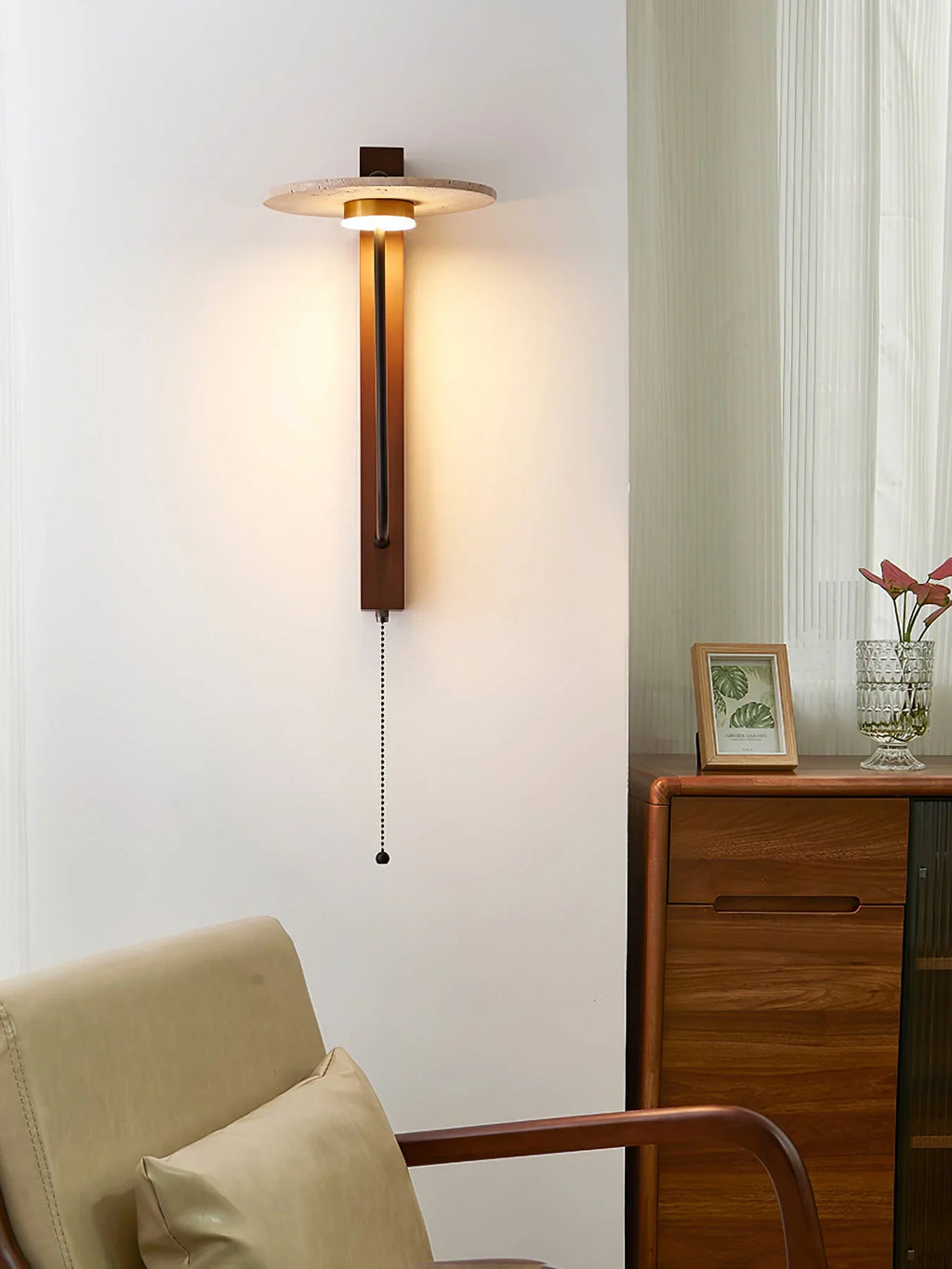 Umbrella Aura Arm Travertine Wall Lamp