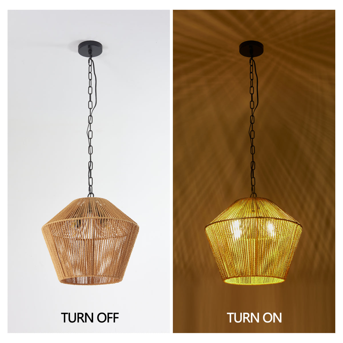 17" Handwoven Hemp Rope Pendant Light - Boho Farmhouse