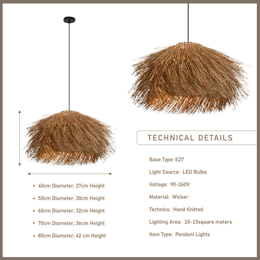 Japanese Style Vintage Grass Light Chandelier Rattan Pendant Light