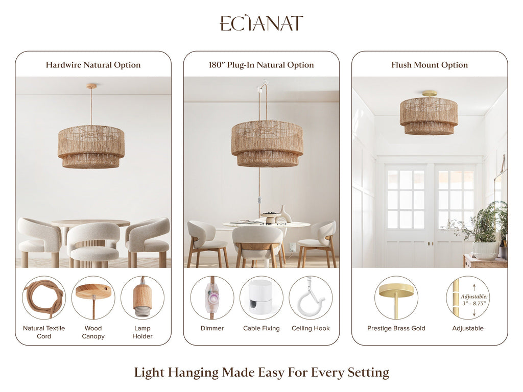 Shiloh Rattan Pendant Light - Bohemian Lampshade, Rattan Light Fixture