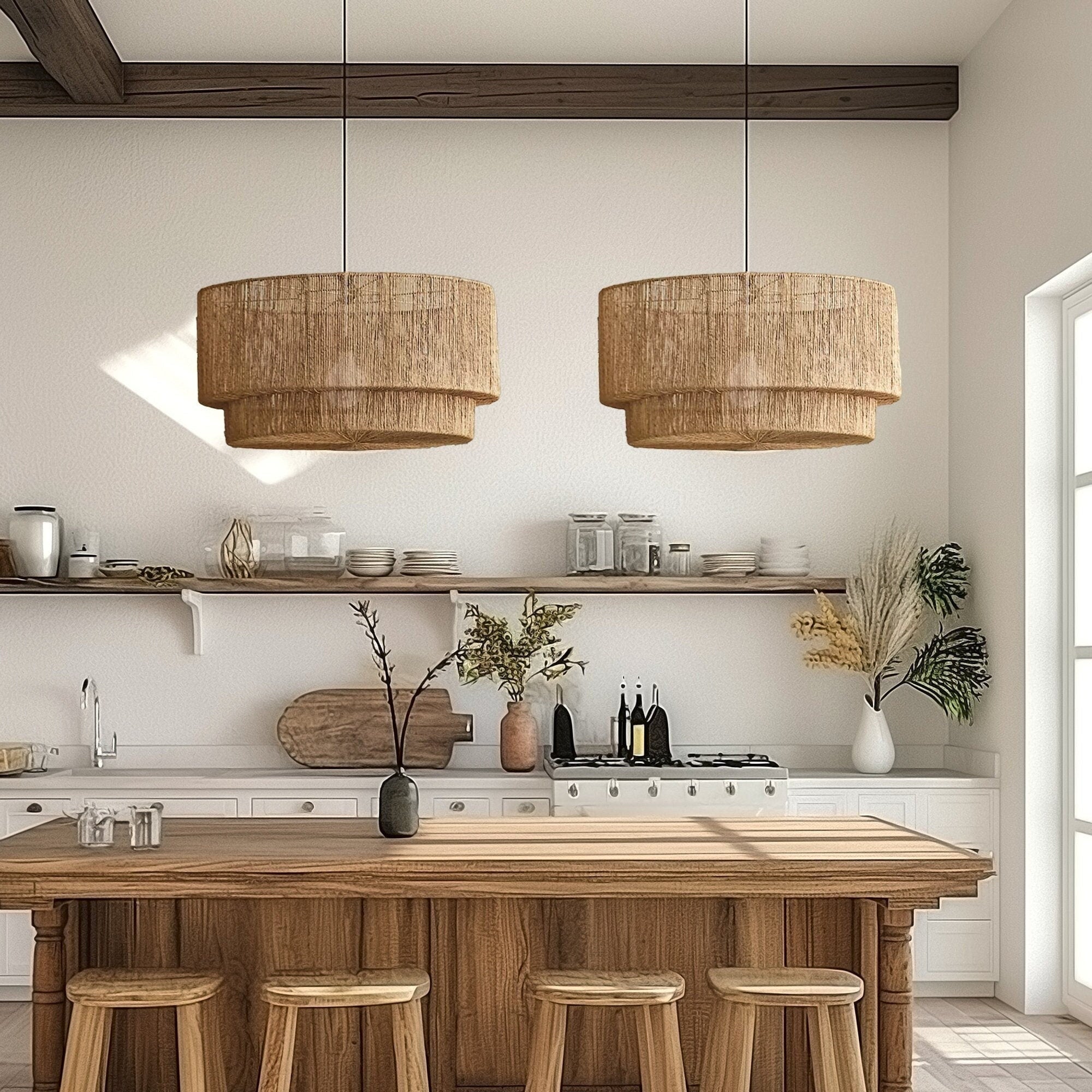 Shiloh Rattan Pendant Light - Bohemian Lampshade, Rattan Light Fixture