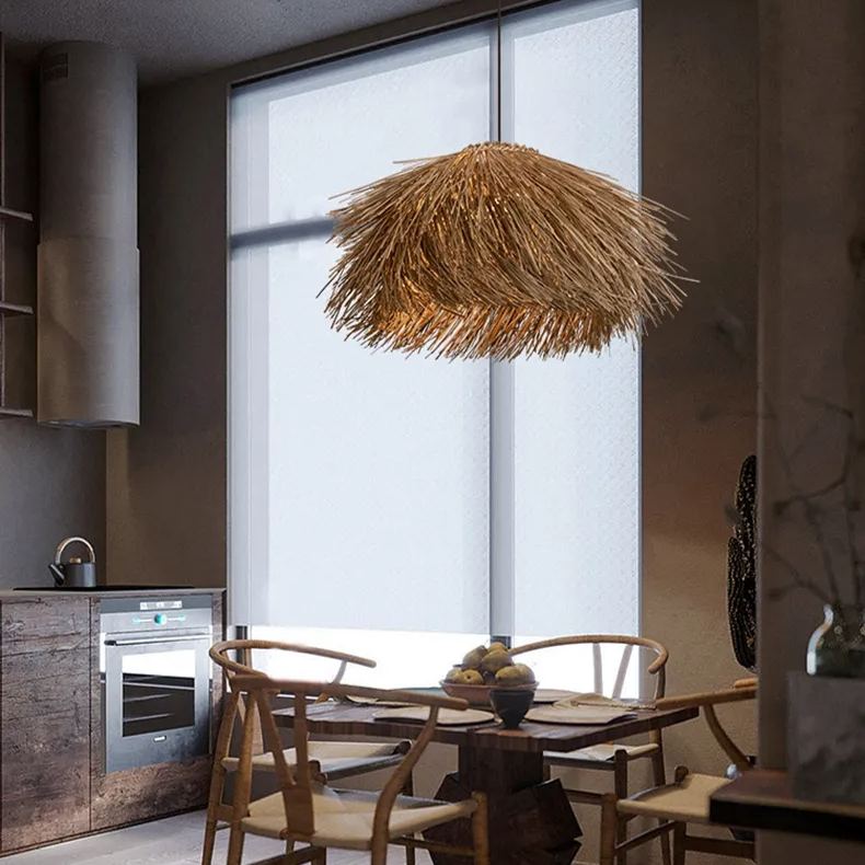 Japanese Style Vintage Grass Light Chandelier Rattan Pendant Light