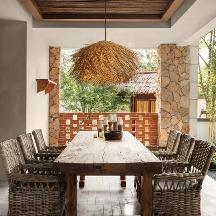 Japanese Style Vintage Grass Light Chandelier Rattan Pendant Light