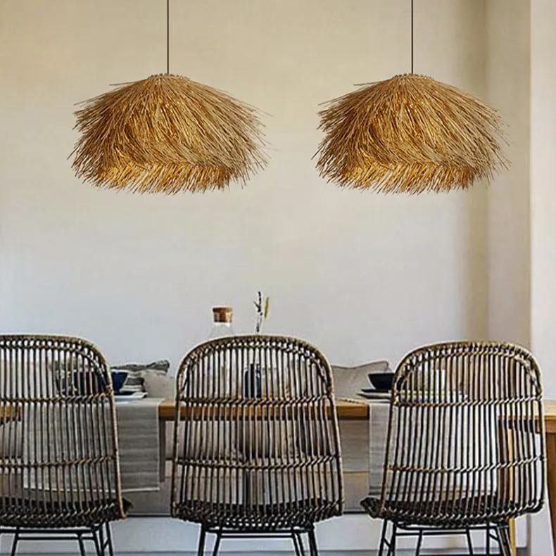 Japanese Style Vintage Grass Light Chandelier Rattan Pendant Light
