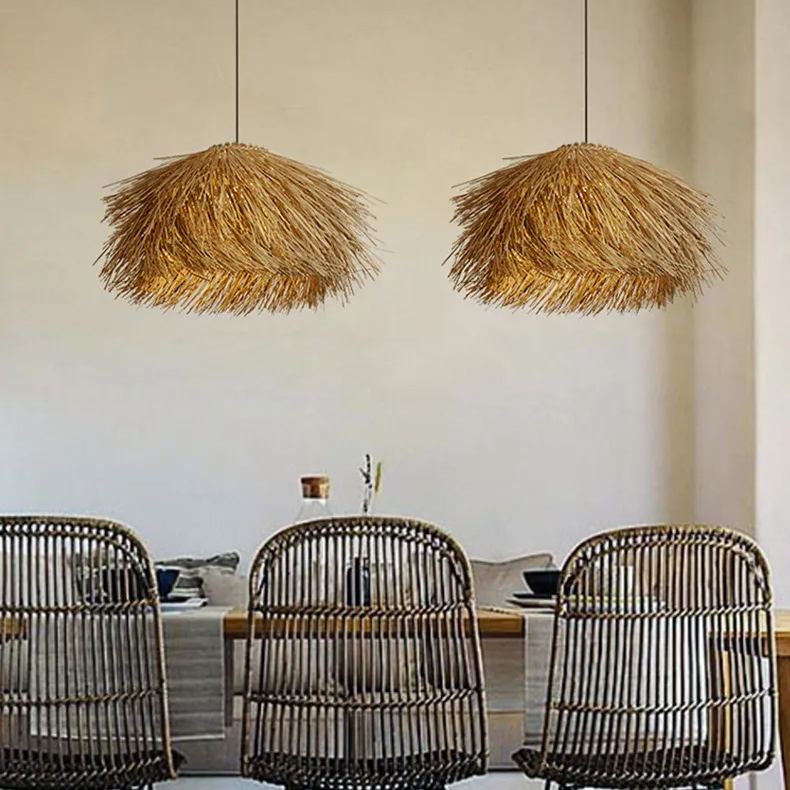 Japanese Wabi-Sabi Rattan Living Room Chandelier Retro Straw Lamp