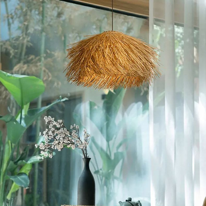 Japanese Wabi-Sabi Rattan Living Room Chandelier Retro Straw Lamp